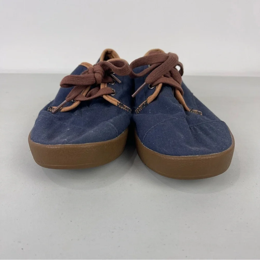 TOMS Paseo Canvas Low Top Lace Up Casual Shoes Blue Brown Men's Size 7 Unisex